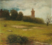 William Morris Hunt - Landscape, The Village Church, 1863