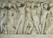 Unknown Roman artist - Sarcophagus with Revelers Gathering Grapes (detail: left half), about 225 AD