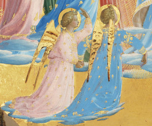 Fra Angelico - The Dormition and Assumption of the Virgin (detail: angels kneeling to the left of the Virgin), 1424-1434