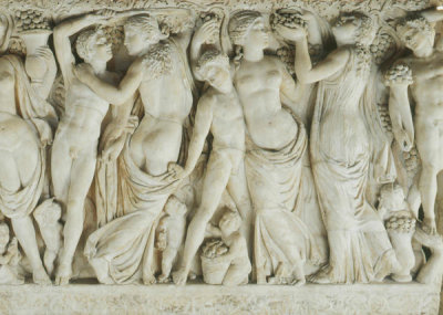 Unknown Roman artist - Sarcophagus with Revelers Gathering Grapes (detail: right half), about 225 AD