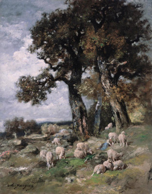 Charles-Emile Jacque - Sheep in the Shelter of the Oaks, about 1870