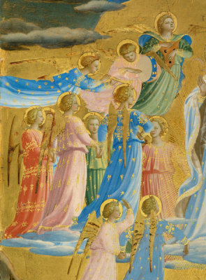 Fra Angelico - The Dormition and Assumption of the Virgin (detail: chorus of angels to the left of the Virgin), 1424-1434