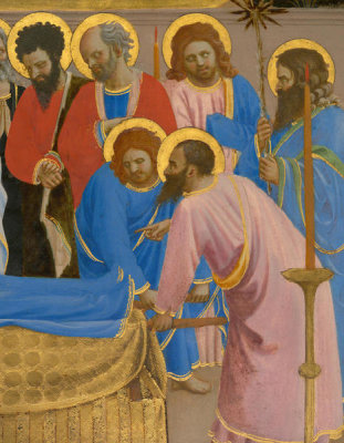 Fra Angelico - The Dormition and Assumption of the Virgin (detail: St. John the Evangelist and other disciples of Christ), 1424-1434