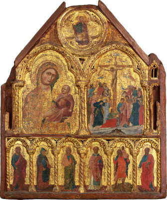 Lorenzo Veneziano - The Virgin and Child and the Crucifixion with Six Saints, about 1300-1350